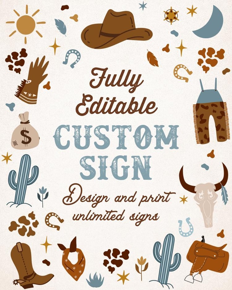Editable Cowboy 1st Rodeo Birthday Sign | Wild West Canva Template