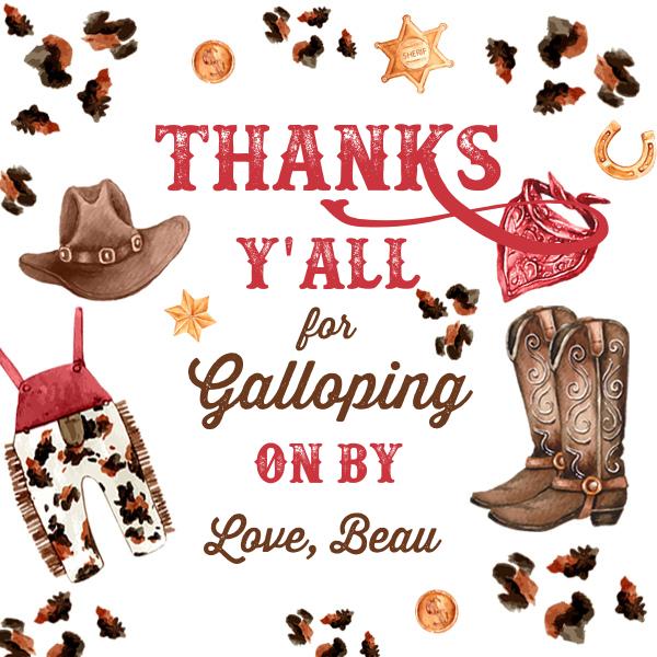 Editable Cowboy Birthday Party Favor Tags - Wild West Rodeo Canva Template