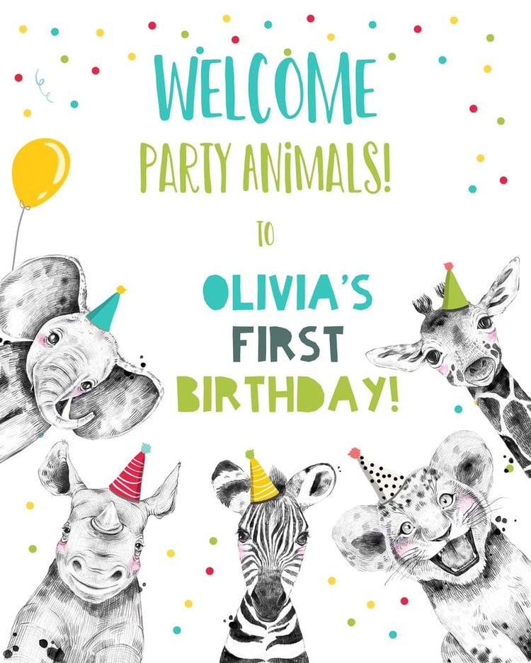 Party Animals Birthday Welcome Sign | Safari Jungle Theme Canva Template