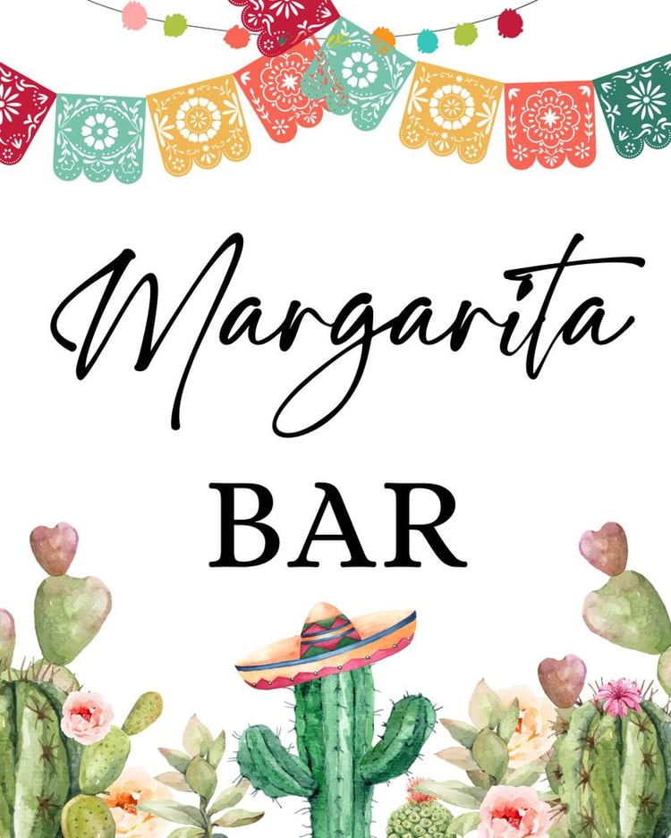 Margarita Bar Sign Template | Editable Fiesta Cactus Bridal Shower Decor