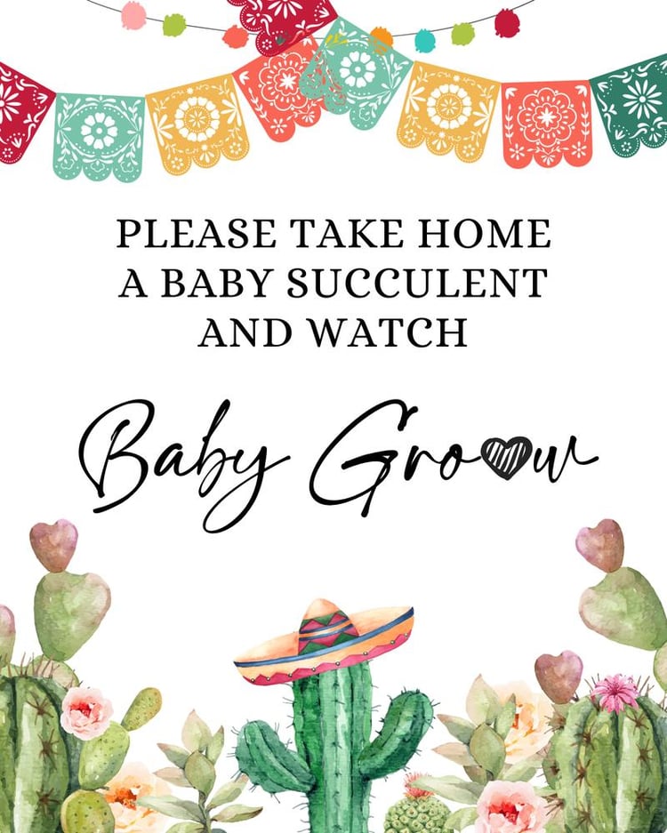 Succulent Watch Me Grow Sign | Editable Cactus Baby Shower Favor Decor