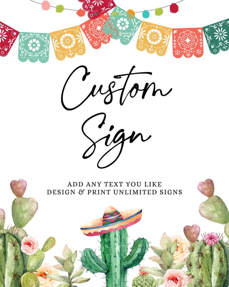 Editable Fiesta Cactus Sign Template | Mexican Watercolor Party Decor 8x10