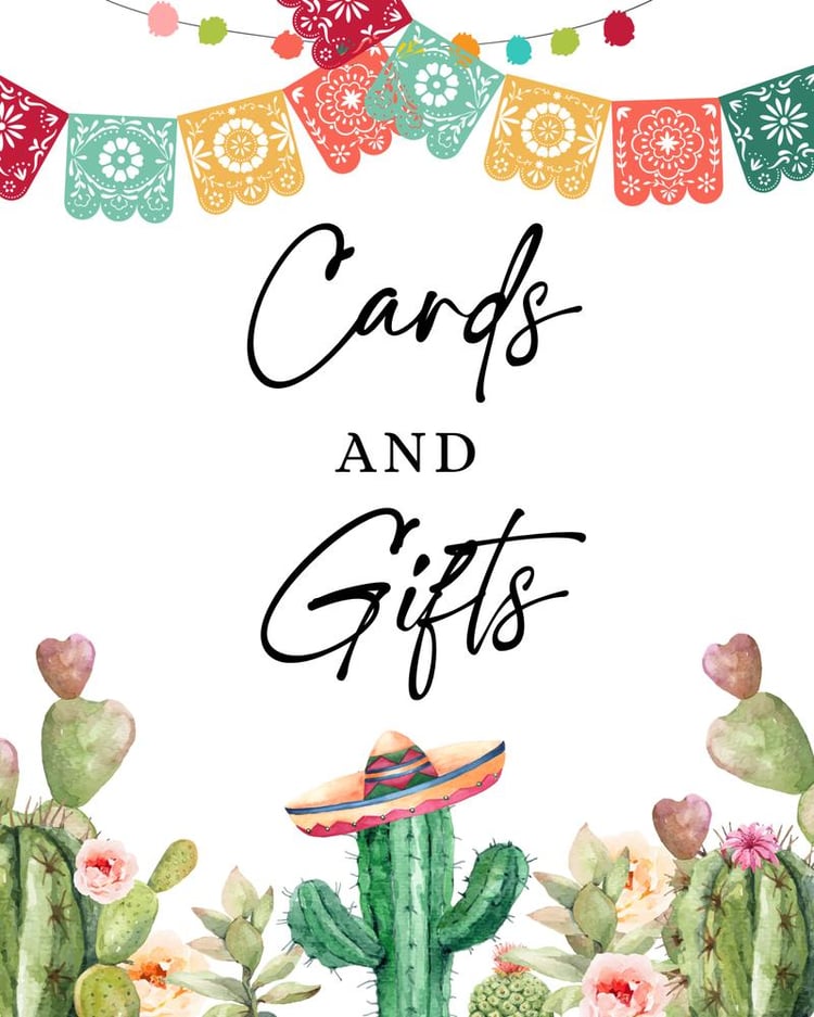 Fiesta Cards and Gifts Sign Template | Cactus Succulent Baby Shower Decor 8x10
