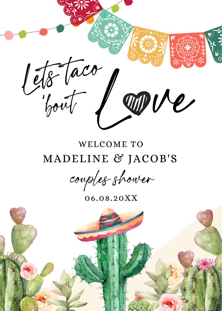 Editable Taco Bout Love Welcome Sign | Mexican Couples Shower Canva Template