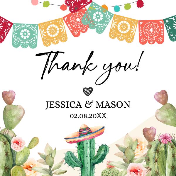 Editable Cactus Favor Tags | Fiesta Succulent Thank You Stickers Canva