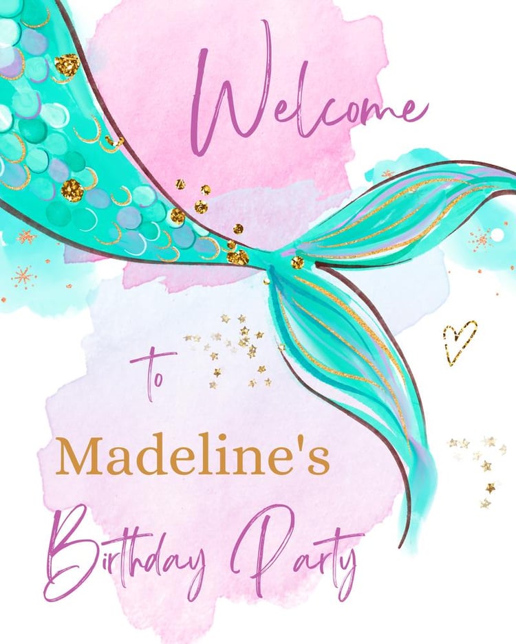 Editable Mermaid Birthday Welcome Sign | Under the Sea Party Poster Template