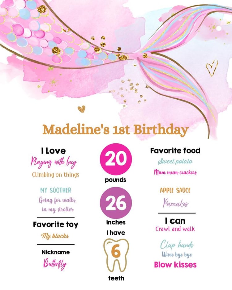 Editable Mermaid 1st Birthday Milestone Sign | Under the Sea Poster Template