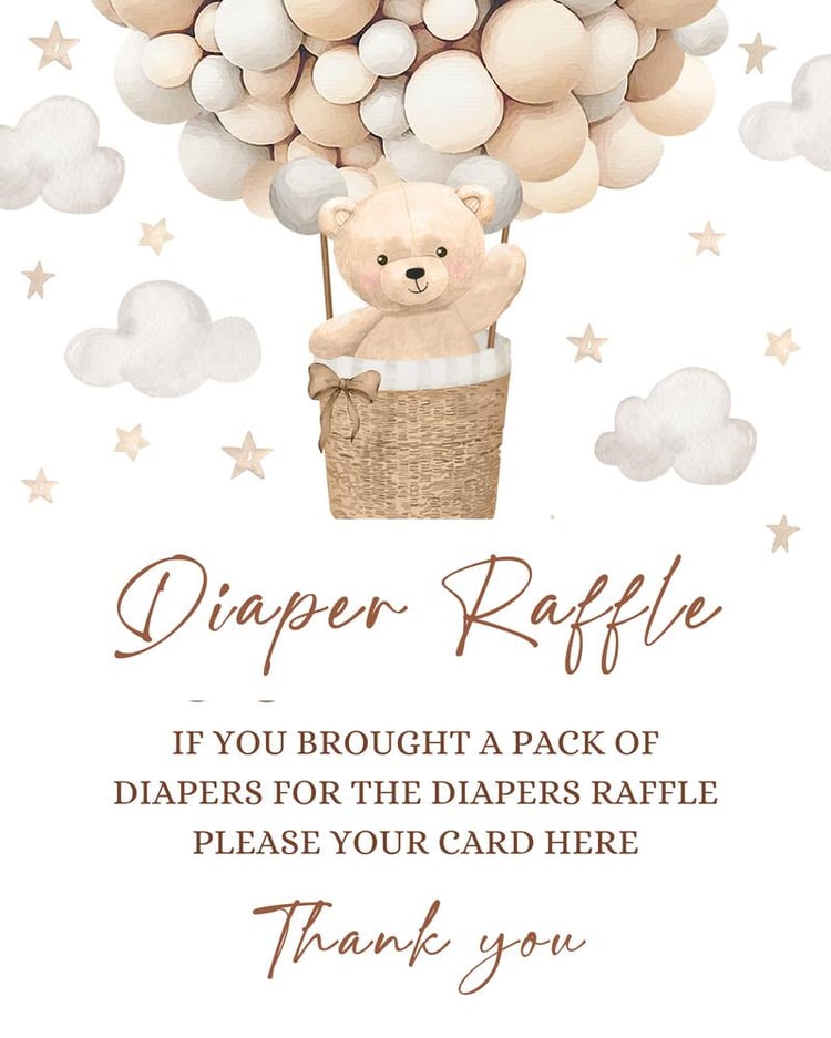 Teddy Bear Hot Air Balloon Diaper Raffle Sign | Gender Neutral Canva Template