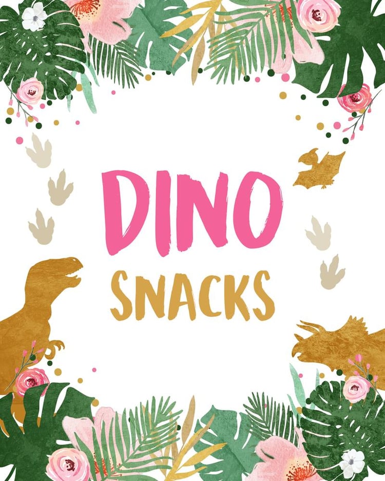 Pink Dinosaur Birthday Food & Gift Table Signs | Editable Canva Template