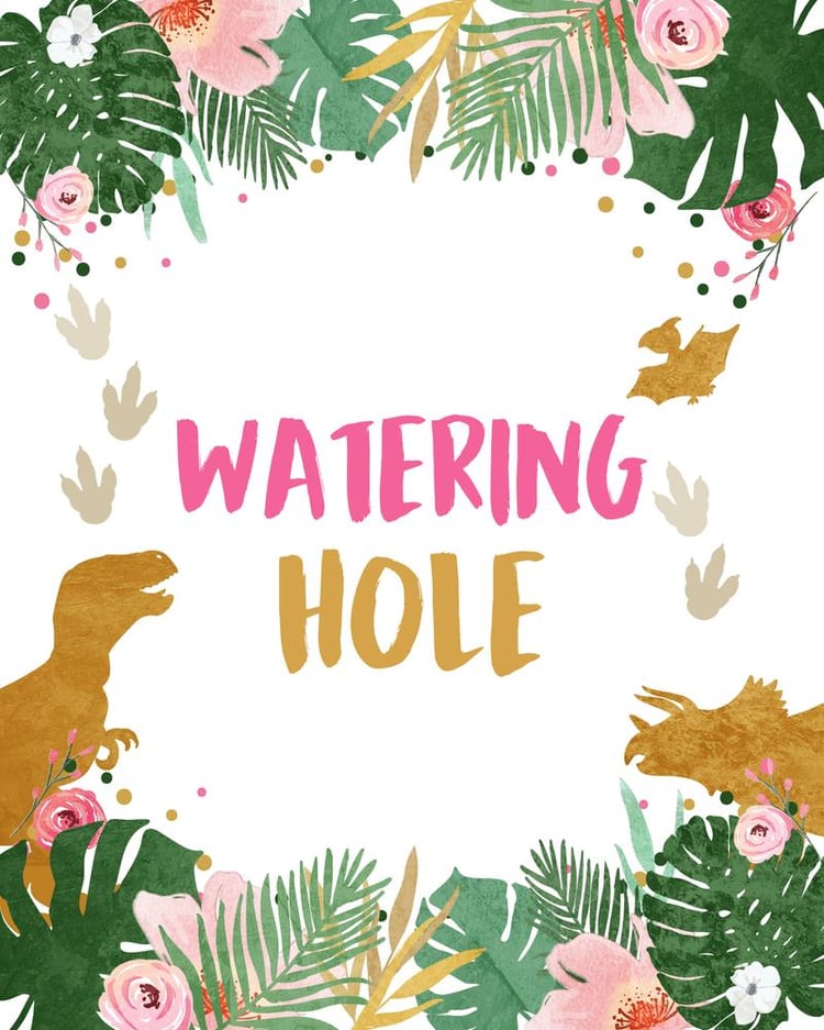 Girl Dinosaur Watering Hole Sign | Editable Canva Birthday Drink Table Decor