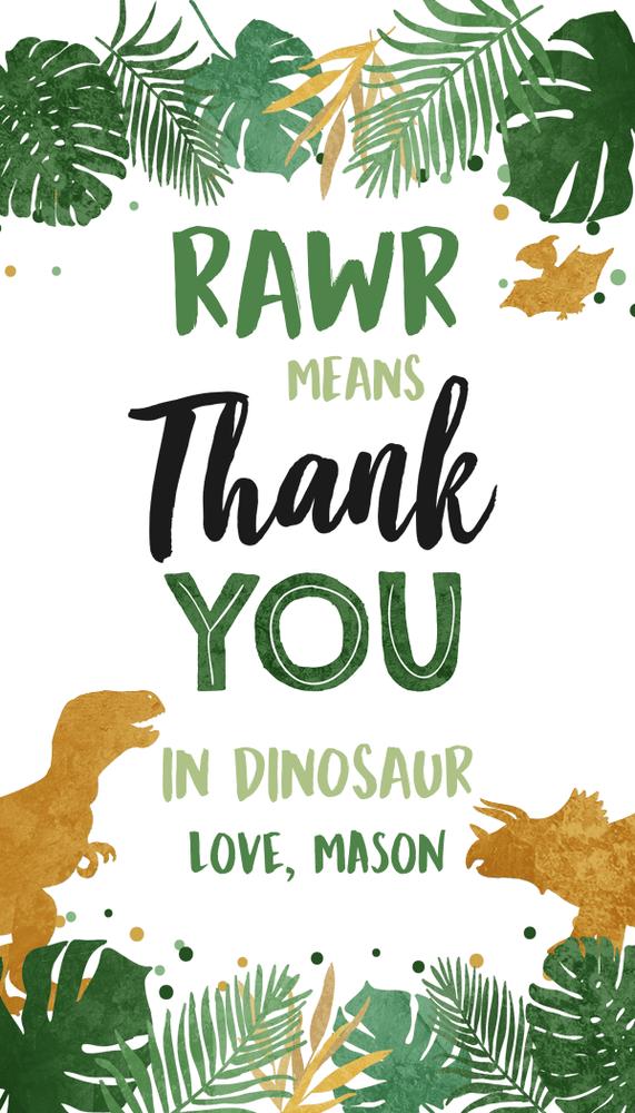 Gold Dinosaur Favor Tags - Editable Boy Birthday Thank You Tags - RAWR Canva
