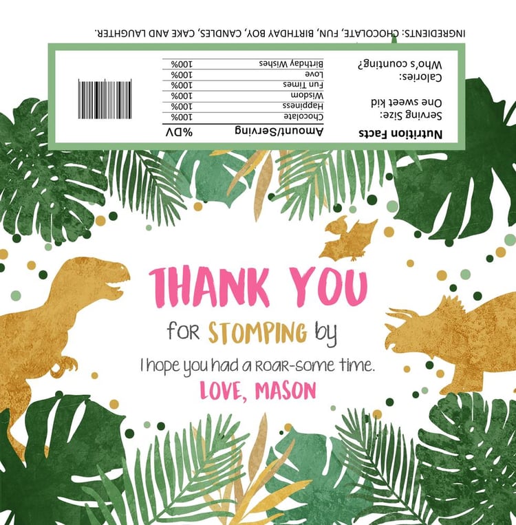 Pink and Gold Girl Dinosaur Treat Bag Toppers - Editable Canva Template