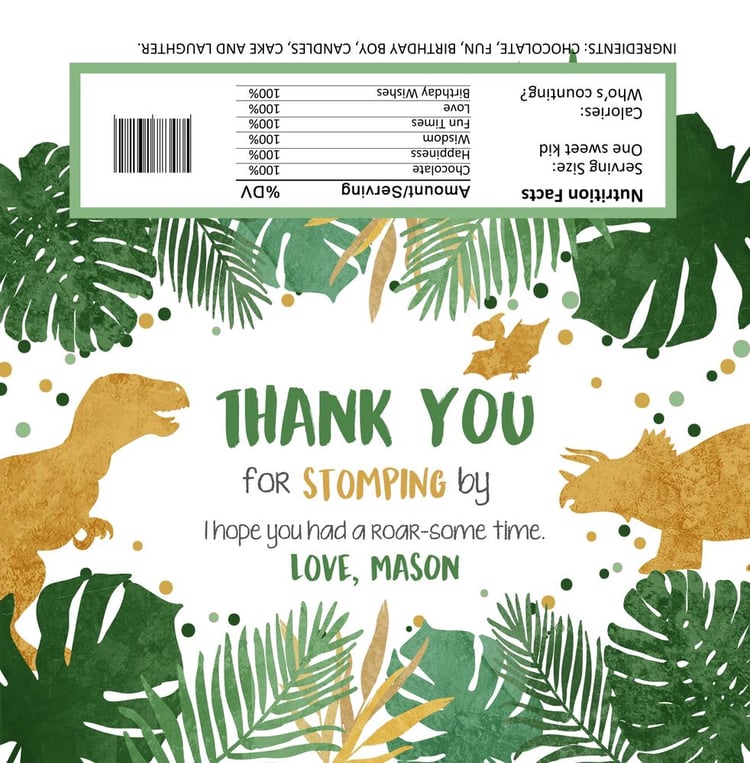 Editable Dinosaur Candy Bar Wrapper, Safari Boy Birthday Chocolate Label Canva