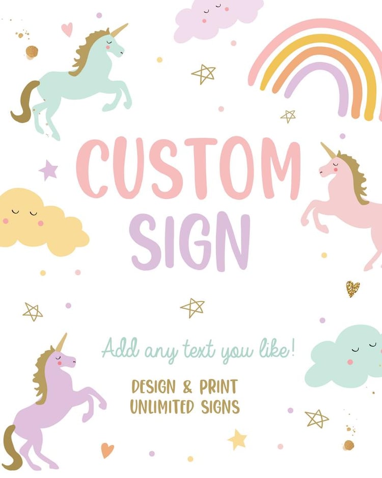 Editable Unicorn Birthday Sign Template | Magical Pastel Pink Party Decor 8x10