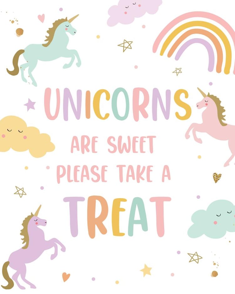 Unicorn Birthday Treat Table Sign | Editable Canva Rainbow Party Decor