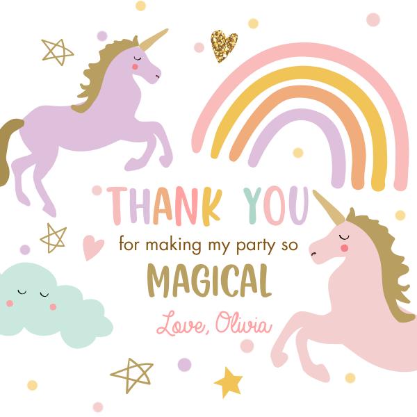Editable Unicorn Birthday Favor Tags | Rainbow Pastel Thank You Tags | Canva