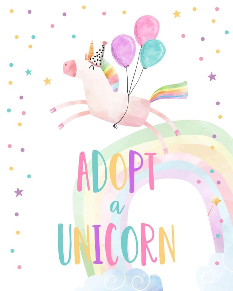 Adopt a Unicorn Birthday Sign Template - Magical Pink Gold Rainbow Decor