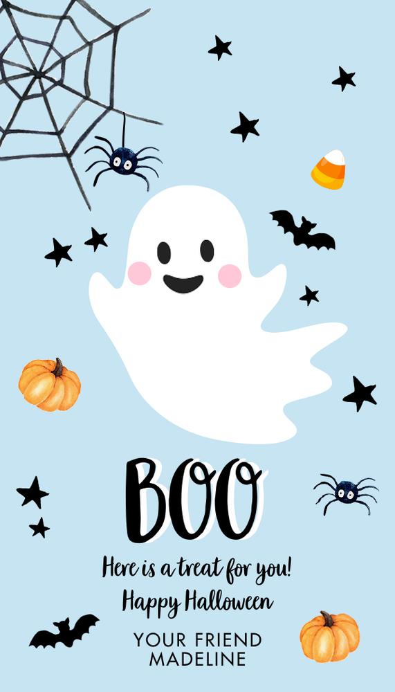 Blue Halloween Favor Tags - Editable Boys Birthday Gift Tag Canva Template