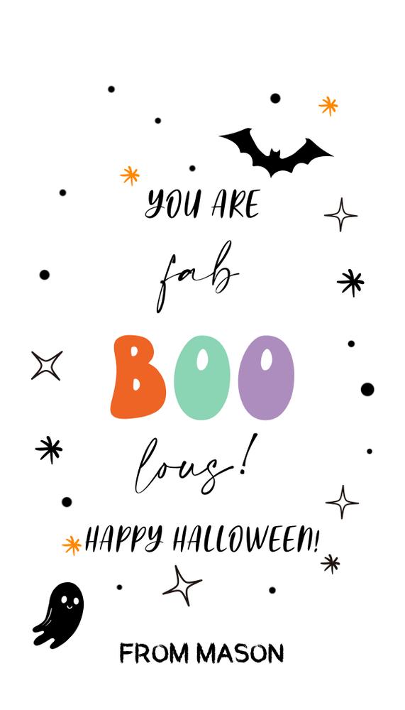Editable Halloween Ghost Favor Tags | Fab-BOO-lous Teacher Gift Tag Canva