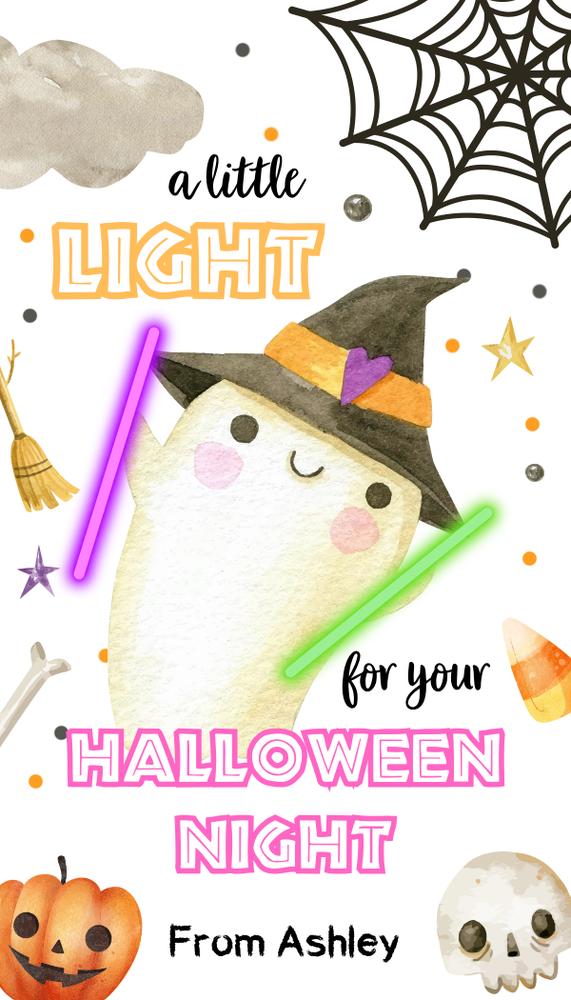 Editable Halloween Glow Stick Ghost Tags | DIY Trick or Treat Canva Template