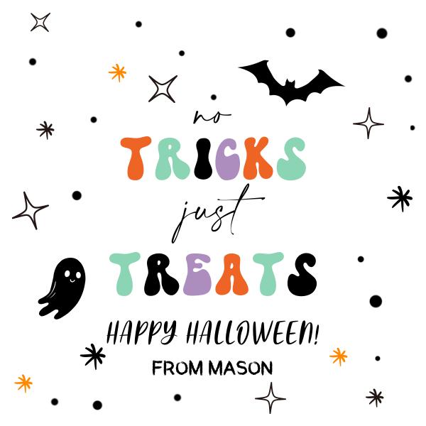 Editable Halloween Gift Tags | No Tricks Just Treats Kids Favor Tags