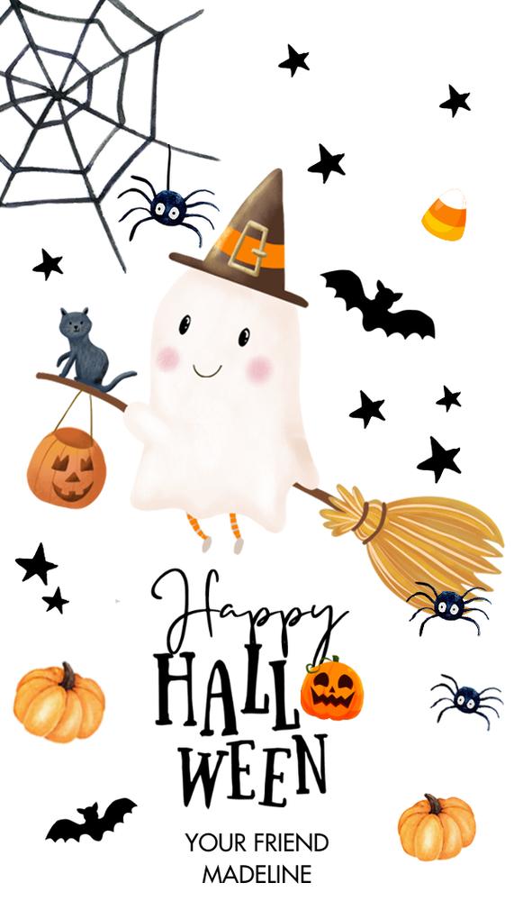 Editable Halloween Gift Tags | Retro Ghost Trick or Treat Favor Tags Canva