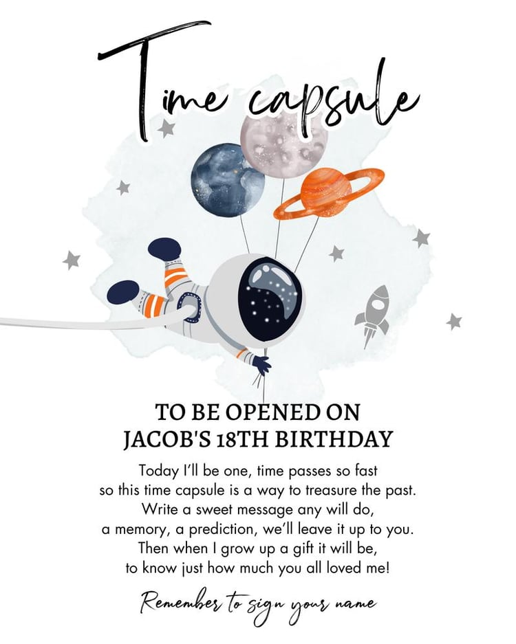 First Trip to the Moon Time Capsule | Editable Space Astronaut Birthday Activity