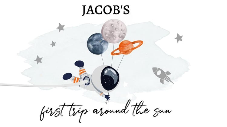 Space Gable Box Label | First Trip Around the Sun Birthday Canva Template