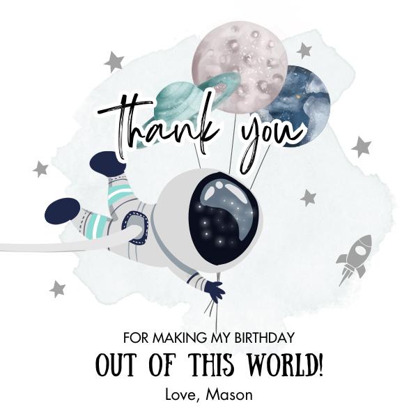 Editable Outer Space Favor Tags, Astronaut Birthday Thank You Stickers, Canva