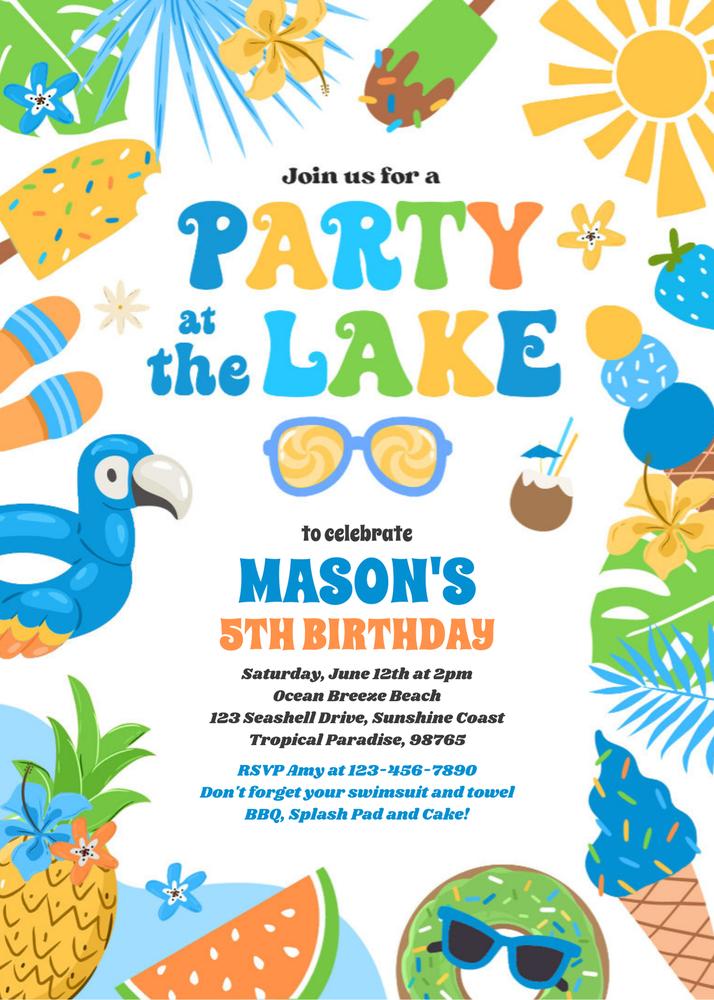 Editable Summer BBQ Lake Birthday Party Invitation Template | Canva Access