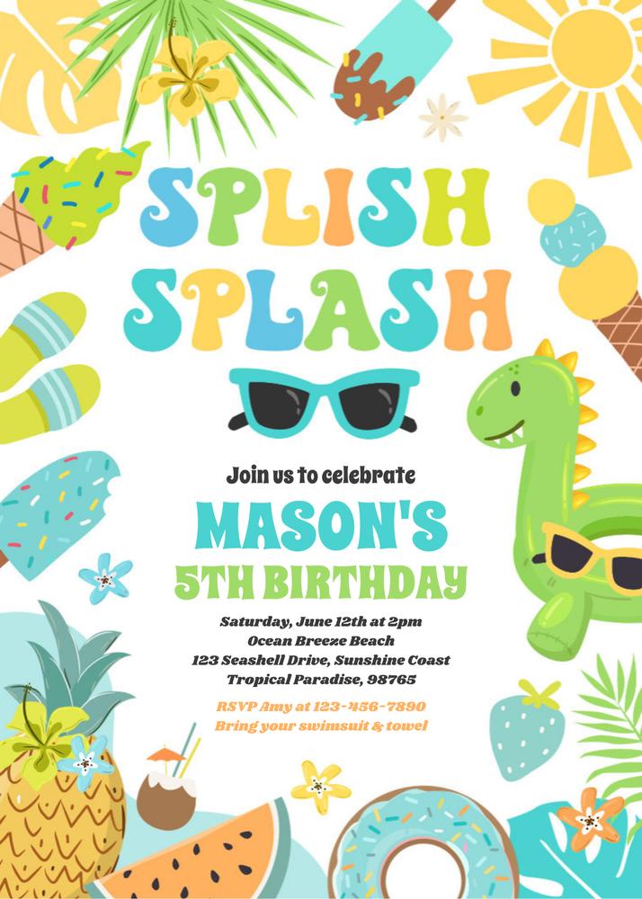 Editable Tropical Pool Party Invitation | Summer Birthday Canva Template