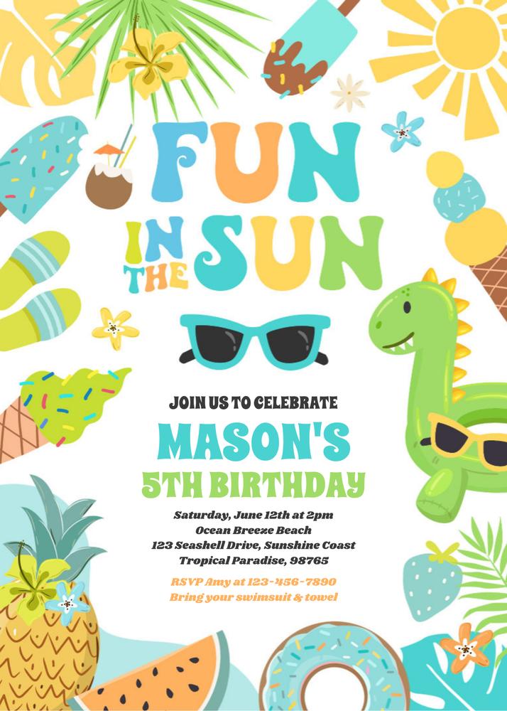 Tropical Beach Birthday Invitation | Fun in the Sun Canva Template