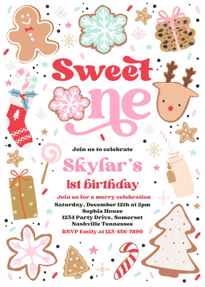 Christmas Cookie 1st Birthday Invitation | Sweet One Canva Template