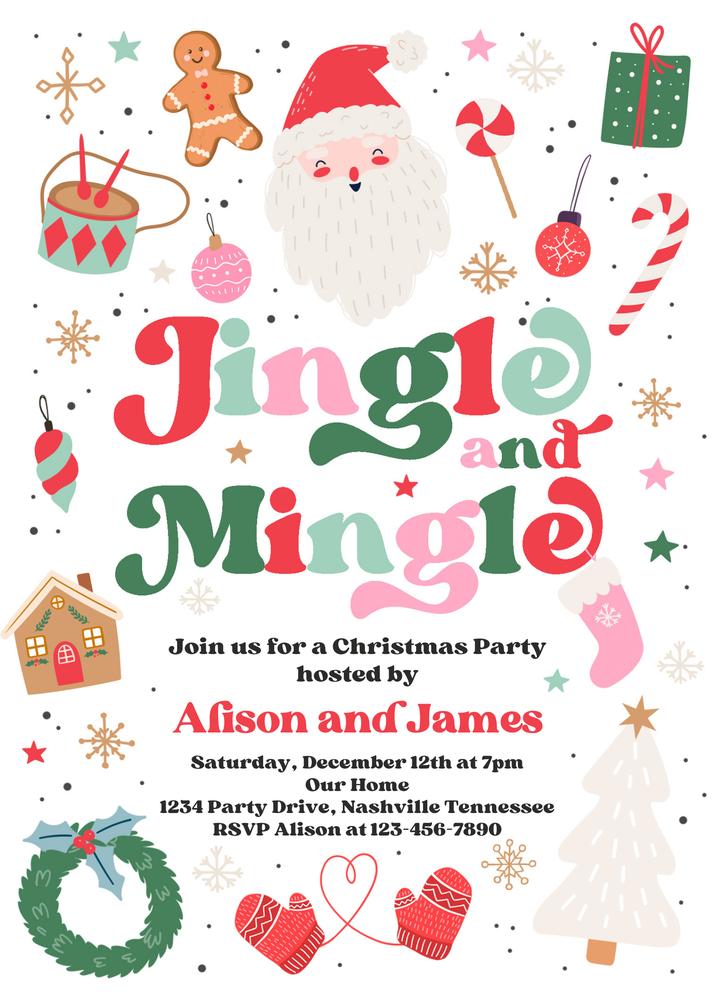 Editable Jingle and Mingle Christmas Party Invitation Canva Template