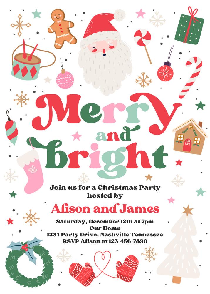 Editable Merry and Bright Christmas Party Invite | Canva Holiday Template