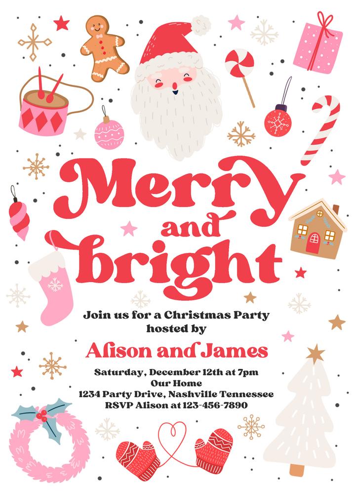 Merry & Bright Christmas Party Invitation | Editable Canva Template