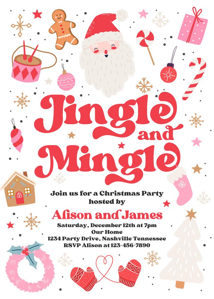 Editable Jingle and Mingle Christmas Party Invitation Canva Template