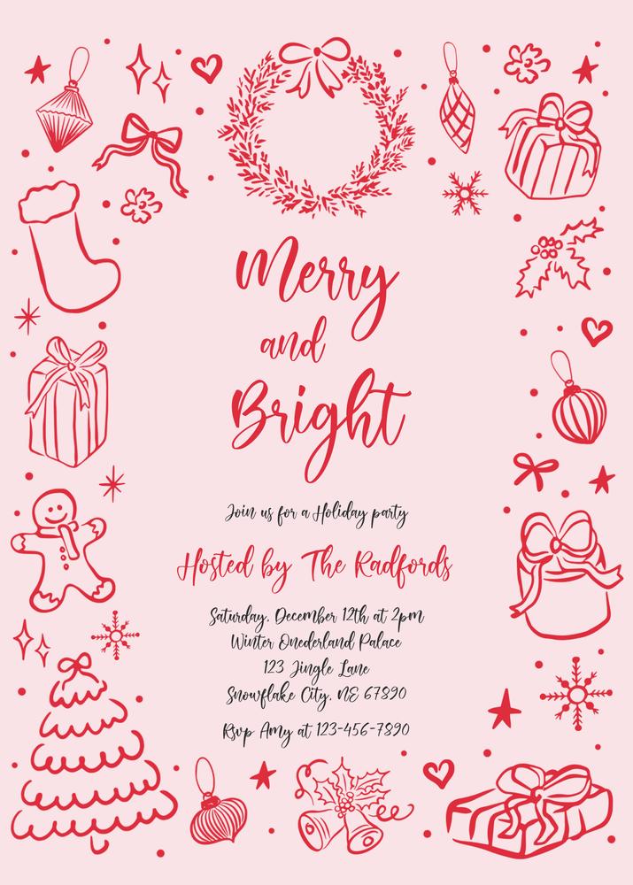 Editable Merry and Bright Christmas Party Invitation Canva Template