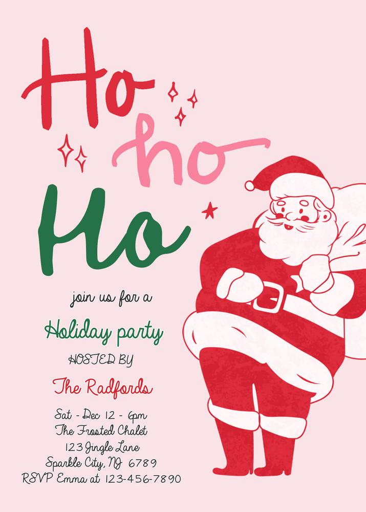 Retro Santa Christmas Party Invitation | Editable Canva Template | Ho Ho Ho