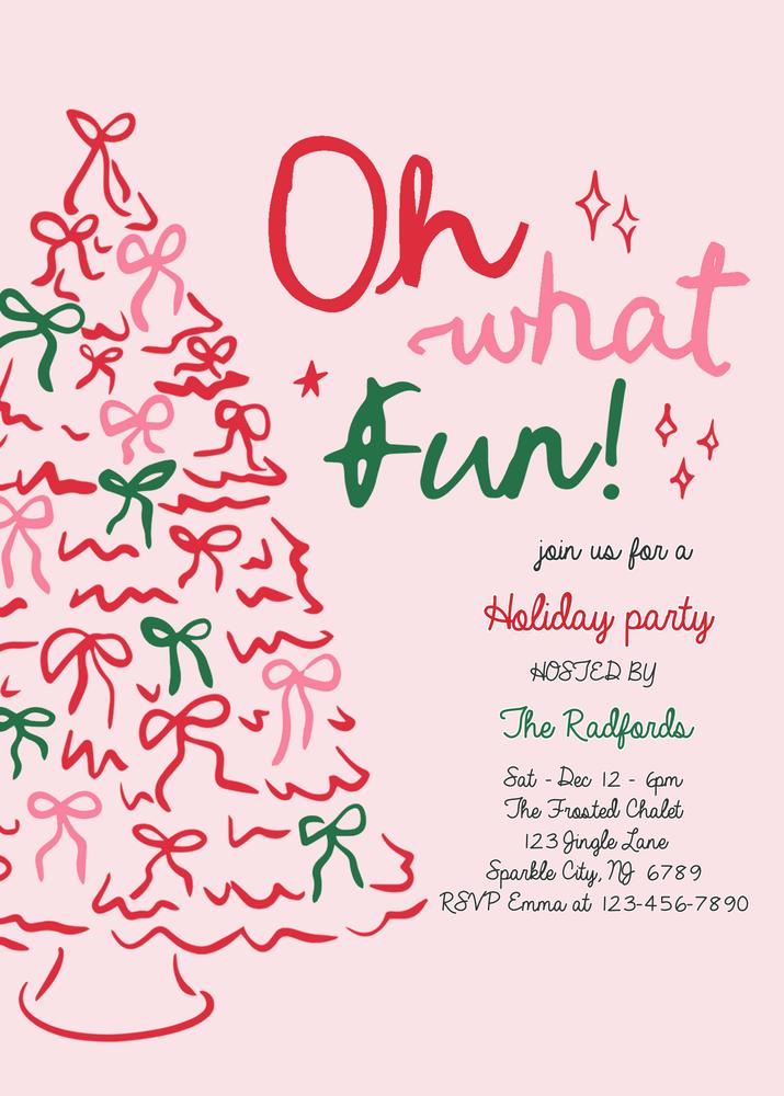 Pink & Red Oh What Fun Christmas Party Invite | Editable Canva Template