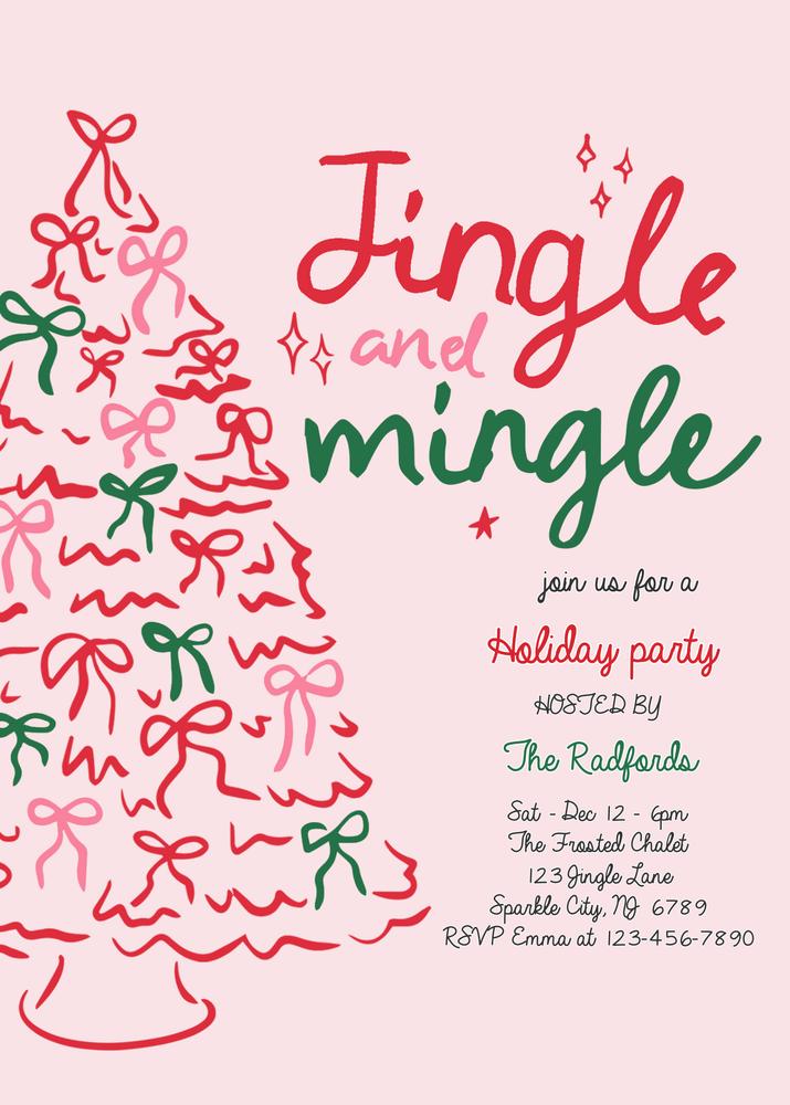 Pink & Red Jingle and Mingle Christmas Party Invitation | Canva Template