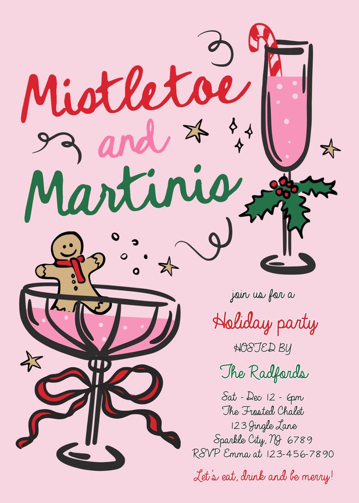 Mistletoe and Martinis Christmas Party Invitation | Editable Canva Template