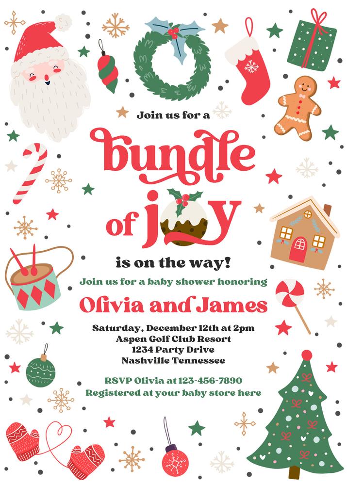 Christmas Baby Shower Invitation Bundle | Santa & Tree Canva Template