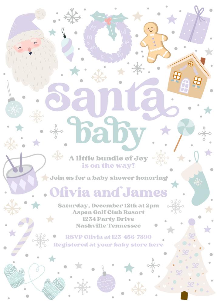 Santa Baby Shower Invitation | Editable Purple & Blue Christmas Template