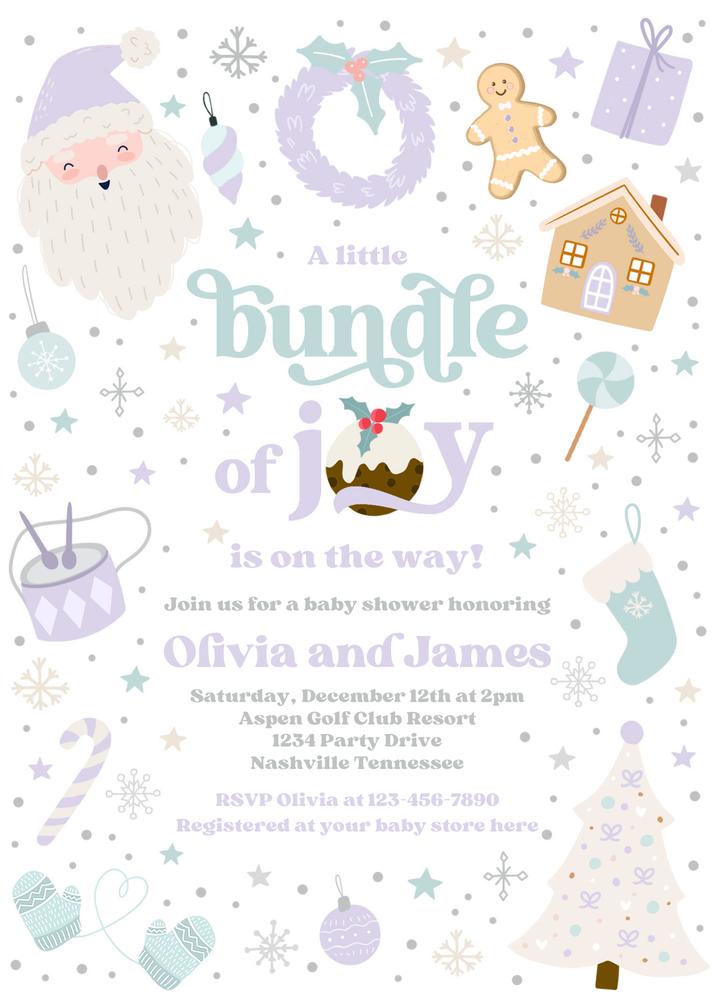 Purple Christmas Baby Shower Invite, Editable Santa Baby Shower Canva Template