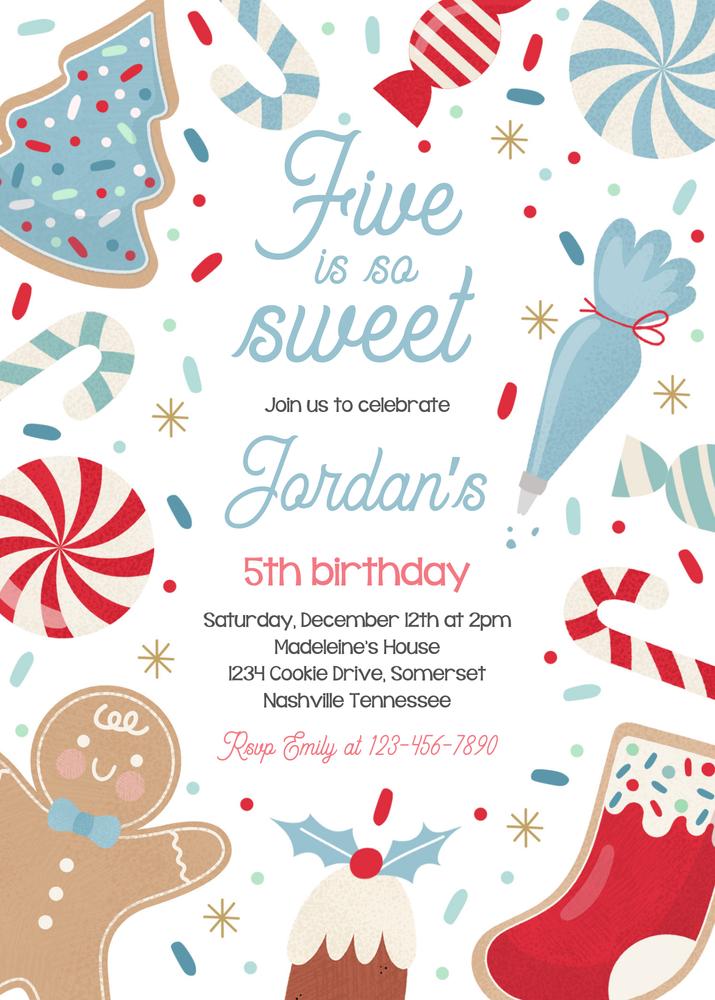 Editable 5th Birthday Christmas Cookie Invitation | Sweet One Canva Template