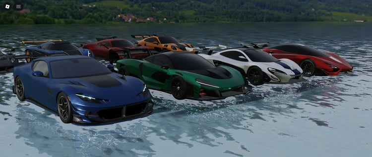 High-detail car model lineup positioned in cinematic map scene