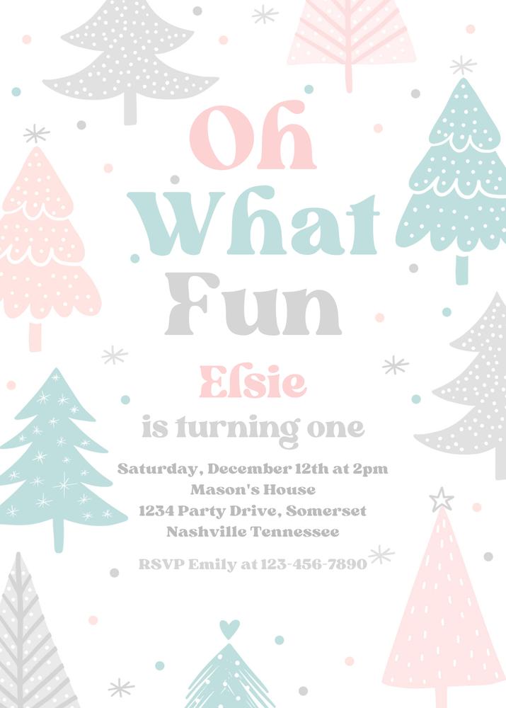 Pink Christmas Birthday Invitation | Winter Onederland Canva Template