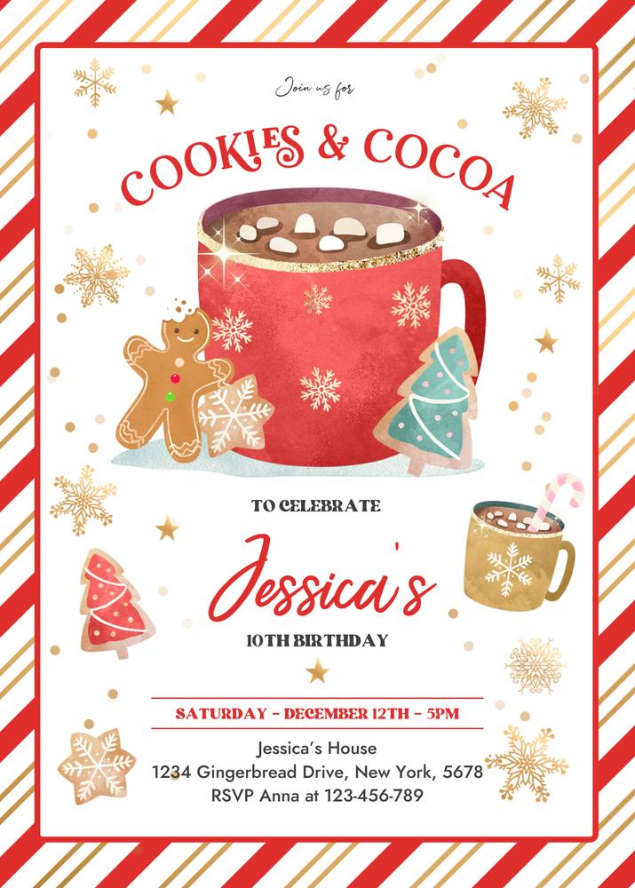 Cookies and Cocoa Birthday Invitation | Editable Hot Chocolate Party Template