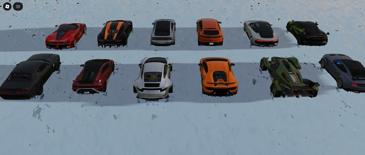 Realistic Roblox car lineup featuring multiple drivable vehicles